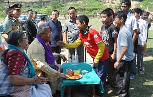 The Governor of Arunachal Pradesh Shri PB Acharya and State�s First Lady Smt Kavita Acharya celebrate the festive occasion of Holi with differently abled childrens of Donyi-Polo Mission School for the hearing and visually impaired, Chimpu  on 13th March 2017. 